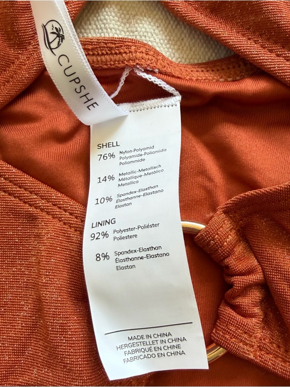 NWT Cupshe Metallic Burnt Orange O-Ring Cutout One Piece Swimsuit Monokini Med M - Picture 7 of 10